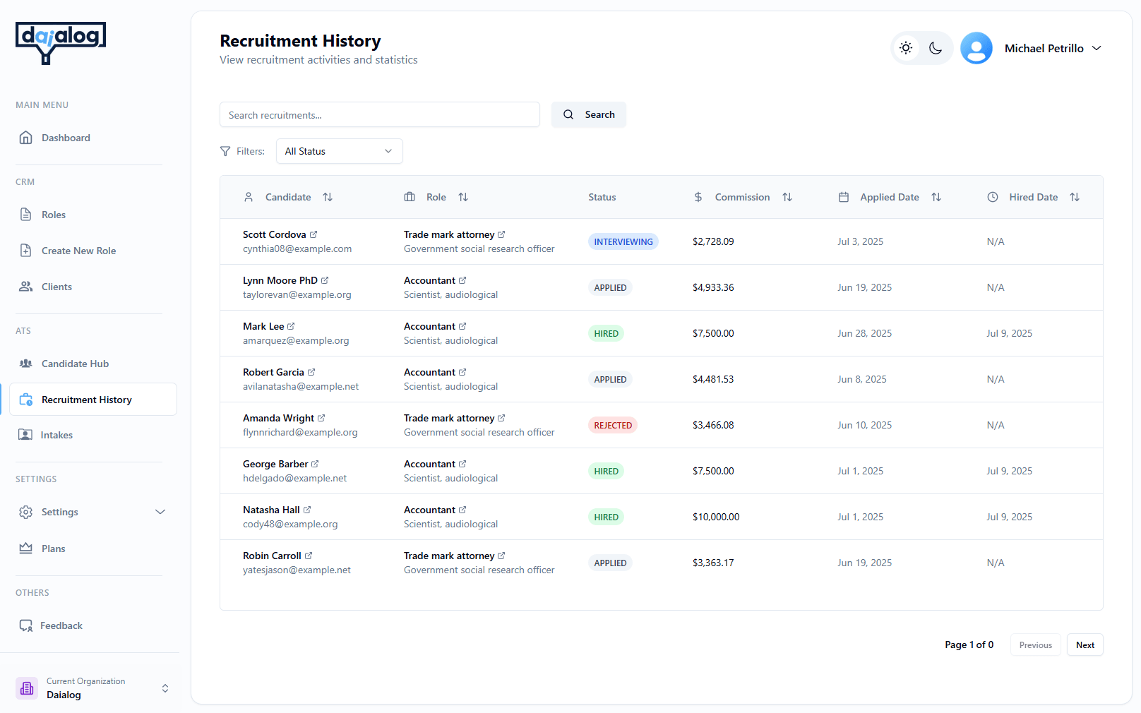 Recruitment Hub Interface
